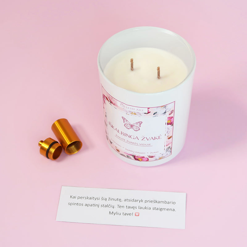 Iškalbinga žvakė su tekstu žvakė su žinute viduje, tai žvake su jūsų tekstu, žinutė žvakė viduje, romantiška dovana, dovanų idėjos gimtadieniui, dovanų idėjos merginai, dovanų idėjos vyrui, dovanos internetu pigiau, originalios dovanos dovanų idėjos, kvepianti aromaterapinė žvakė su tekstu su užrašu su žinute žvakės viduje