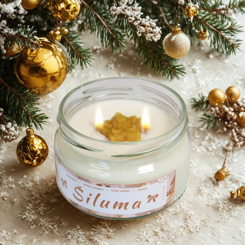 Originalios Kalėdinės dovanos moterims – rankų darbo rinkinys AUKSUOLĖ su žvake, muilu, papuošalu ir saldainiais, dovanų idėjos, kalėdinės dovanos internetu