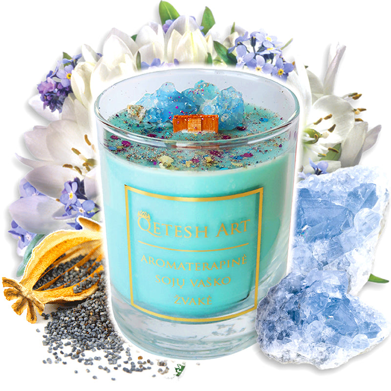 Žvakė su mėlynojo celestino kristalu 'NIRVANA' (kvapas: švelnus opiumas)